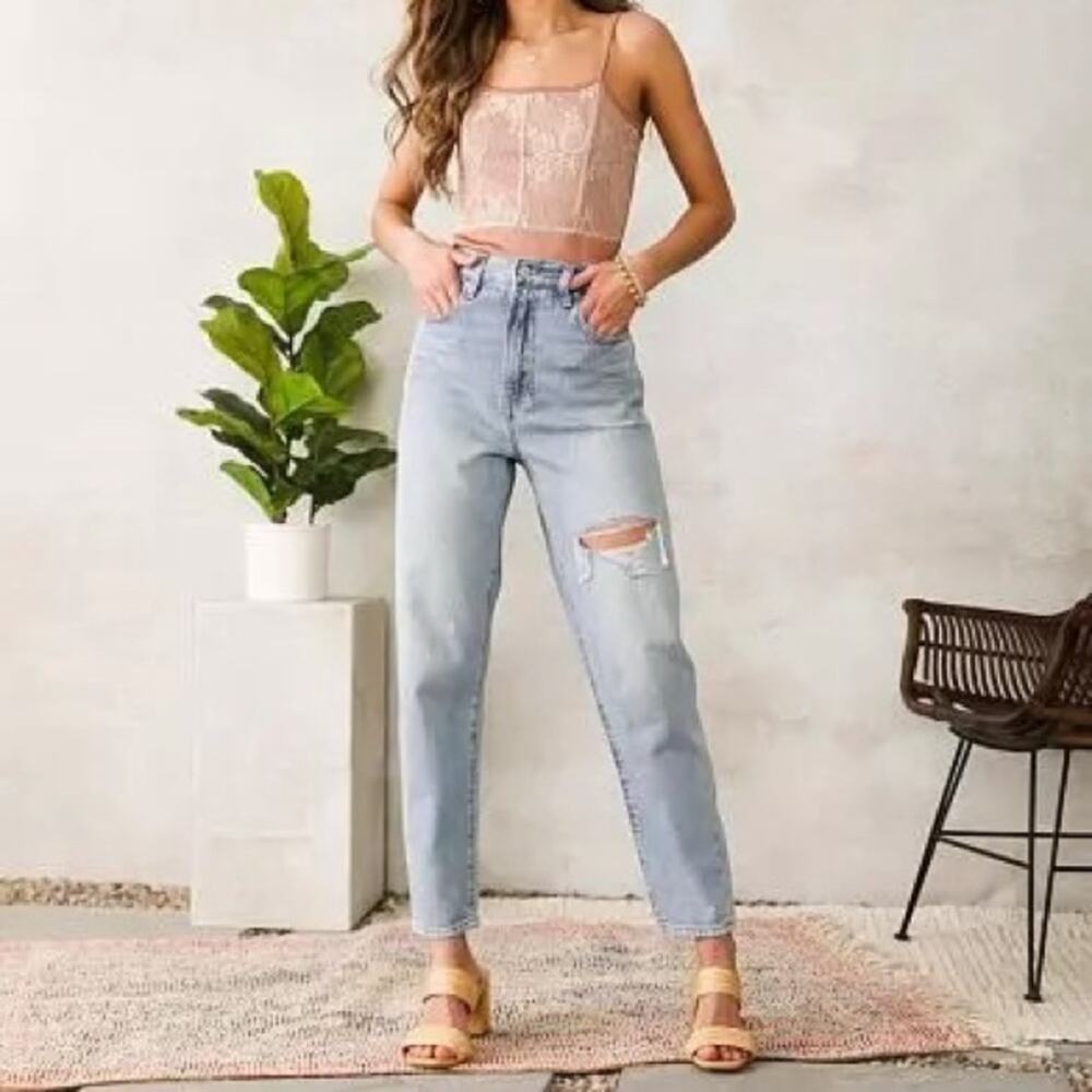 Levi's Premium High Loose Taper Jeans 29 Here To Stay Distressed Light Wash - Picture 3 of 14
